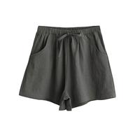 Leinenhose Damen Kurz Musselin Hose Sommer Leinen Shorts Locker Beach Shorts Hoher Taille Sommerhose mit Taschen Gerades Bein Freizeithose mit Kordelzug Lässige Einfarbige Hotpants Weiche Sporthose