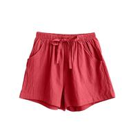 Leinenhose Damen Kurz Musselin Hose Sommer Leinen Shorts Locker Beach Shorts Hoher Taille Sommerhose mit Taschen Gerades Bein Freizeithose mit Kordelzug Lässige Einfarbige Hotpants Weiche Sporthose