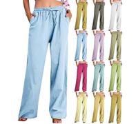 Leinenhose Damen Lang Baggy, Leichte Sommerhose Damen Stretch Strandhose Sommer Freizeithose Große Größen Musselinhose High Waist Sporthose Mit Taschen Jogginghose Elegant Sweatpants Relaxhose