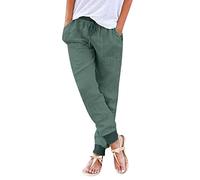 Leinenhose Damen Lang Sommer Outdoorhose Weich Bequem Strandhose mit Kordelzug und Taschen Baumwolle Leinen Einfarbig Loungehose Große Größen Stoffhose Freizeithose Jogginghose Sporthose Haremshose