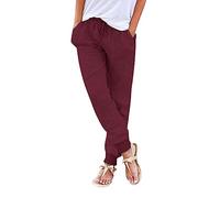 Leinenhose Damen Lang Sommer Outdoorhose Weich Bequem Strandhose mit Kordelzug und Taschen Baumwolle Leinen Einfarbig Loungehose Große Größen Stoffhose Freizeithose Jogginghose Sporthose Haremshose