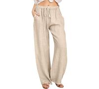 Leinenhose Damen Lang Sommerhose Leicht Casual Stoffhose Musselin Leinen Hosen Übergröße Baumwolle Leinen Freizeithose Hohe Taille Jogginghose Sommer Strandhose Bequeme Atmungsaktive Loose Pants