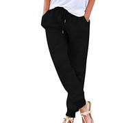 Leinenhose Damen Leicht Leinen Sommerhose Loose Freizeithose High Waist Yogahose Stoffhose Casual Einfarbige Schlupfhose Jogginghose Straight Bein Frauen Hosen Stretch Mit Taschen S-3Xl