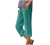 Leinenhose Damen Leicht Luftig, Sale Angebote Sommerhose Belüftet Atmungsaktiv, 3/4-Freizeithose mit Elastischer Taille Tasche und Kordelzug, Jogginghose aus Baumwolle Leinen, Musselin Hose Elegante