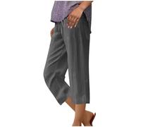 Leinenhose Damen Leicht Luftig, Sale Angebote Sommerhose Belüftet Atmungsaktiv, 3/4-Freizeithose mit Elastischer Taille Tasche und Kordelzug, Jogginghose aus Baumwolle Leinen, Musselin Hose Elegante