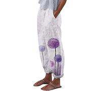 Leinenhose Damen, Leinenhose Damen Lang High Waist Sommerhose Leicht Bequeme Freizeithose Bunt Tie-dye Stoffhose mit Taschen Loose Fit Leinen Hose Sommer Casual Locker Haremshose Haushose