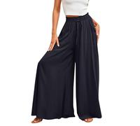 Leinenhose Damen Schlupfhose musselin Shorts Locker Einfarbig weitem Beinschnitt Lang Hose mit Tunnelzug luftige Trainingshose(Grün, XL)