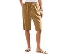 Leinenhose Damen Sommer 1/2 Culotte Leichte Weite Leinenhose Sommerhose Elastische High Waist Loose Freizeithose Einfarbig Elegante Lounge Hosen mit Taschen gelb S