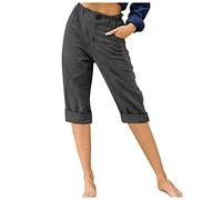 Leinenhose Damen Sommer 3/4 - Sommerhose Damen Leicht Dreiviertel Hose Caprihose Luftige Freizeithose High Waist Drawstring Stoffhose Casual Baumwolle Leinen Kurze Capri Hosen für Frauen