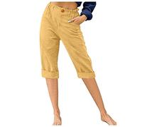 Leinenhose Damen Sommer 3/4 - Sommerhose Damen Leicht Dreiviertel Hose Caprihose Luftige Freizeithose High Waist Drawstring Stoffhose Casual Baumwolle Leinen Kurze Capri Hosen für Frauen