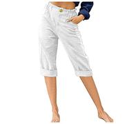 Leinenhose Damen Sommer 3/4 - Sommerhose Damen Leicht Dreiviertel Hose Caprihose Luftige Freizeithose High Waist Drawstring Stoffhose Casual Baumwolle Leinen Kurze Capri Hosen für Frauen