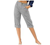 Leinenhose Damen Sommer 3/4 - Sommerhose Damen Leicht Dreiviertel Hose Caprihose Luftige Freizeithose High Waist Drawstring Stoffhose Casual Baumwolle Leinen Kurze Capri Hosen für Frauen