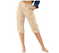 Leinenhose Damen Sommer 3/4 - Sommerhose Damen Leicht Dreiviertel Hose Caprihose Luftige Freizeithose High Waist Drawstring Stoffhose Casual Baumwolle Leinen Kurze Capri Hosen für Frauen