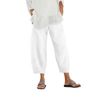 Leinenhose Damen Sommer 7/8 - Sommerhose Damen Leicht Palazzo Hose Damen Große Größen Luftige Freizeithose Drawstring Stoffhose Lässige Pumphose Strandhose Baumwolle Leinen Lange Hosen Frauen