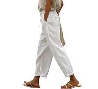 Leinenhose Damen Sommer 7/8 - Sommerhose Damen Leicht und Luftig Capri Hose Damen High Waist mit Taschen Baggy Freizeithose Weites Bein Strandhose Lässig Baumwolle Leinen Lange Hosen Frauen