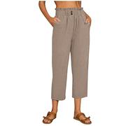 Leinenhose Damen Sommer 7/8 - Sommerhose Damen Leicht Weite Hose High Waist Große Größen Luftige Freizeithose Stoffhose Elegant Stretch Baumwolle Leinen Strandhose Vintage Lange Hosen für Damen