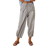Leinenhose Damen Sommer 7/8 - Sommerhose Damen Leicht Weite Hose mit Taschen Drawstring Stretch High Waist Locker Freizeithose Lässige Stoffhose Baumwolle Leinen Luftige Hosen für Damen
