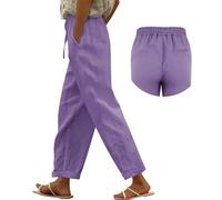 Leinenhose Damen Sommer Bequem Einfarbig Sommerhose Damen Leicht BeiläUfig Weich Musselin Hose Lang Stoffhose Leicht Und Luftig Bundfaltenhose Weite Cordhose