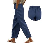 Leinenhose Damen Sommer Bequem Einfarbig Sommerhose Damen Leicht BeiläUfig Weich Musselin Hose Lang Stoffhose Leicht Und Luftig Bundfaltenhose Weite Cordhose