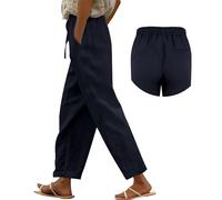 Leinenhose Damen Sommer Bequem Einfarbig Sommerhose Damen Leicht BeiläUfig Weich Musselin Hose Lang Stoffhose Leicht Und Luftig Bundfaltenhose Weite Cordhose