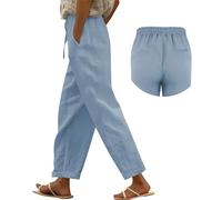 Leinenhose Damen Sommer Bequem Einfarbig Sommerhose Damen Leicht BeiläUfig Weich Musselin Hose Lang Stoffhose Leicht Und Luftig Bundfaltenhose Weite Cordhose