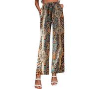 Leinenhose Damen Sommer - Damenhose Bedruckte Weites Bein Lässige Fließende Hose mit Taschen Sporthose für Frauen Bunte Schlaghose