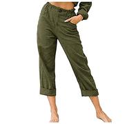 Leinenhose Damen Sommer Freizeithose Capri Sommerhose Damen Leicht 7/8 Stoffhose Damen Elegant Stretch-Hosen Einfarbig Jogginghose Locker Yogahose Mit Gummizug Caprihose Strandhosen Haremshosen