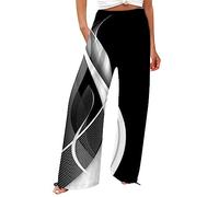 Leinenhose Damen Sommer Freizeithose Leinen Leicht Casual Yogahose Einfarbig Elegant Palazzo Hose Weites Bein Hose Baumwolle Bequeme Stoffhose Hohe Taille Strandhose mit Taschen(#5 Black,L)