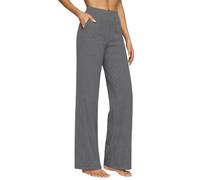 Leinenhose Damen Sommer High Waist 3/4 Baumwolle Leinen Leicht Hosen Straight Leg Stoffhose Einfarbig Lässige Musselin Hose für Frauen Wide Leg Freizeithose Lang Palazzo Strandhose und Taschen