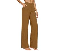 Leinenhose Damen Sommer High Waist 3/4 Baumwolle Leinen Leicht Hosen Straight Leg Stoffhose Einfarbig Lässige Musselin Hose für Frauen Wide Leg Freizeithose Lang Palazzo Strandhose und Taschen