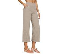 Leinenhose Damen Sommer High Waist 3/4 Baumwolle Leinen Leicht Hosen Straight Leg Stoffhose Einfarbig Lässige Musselin Hose für Frauen Wide Leg Freizeithose Lang Palazzo Strandhose und Taschen