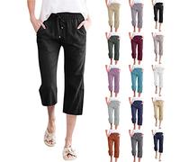 Leinenhose Damen Sommer - Sommerhose 3/4 Und 7/8 Damen Leicht Und Luftig Musselinhose Einfarbig Stoffhose Bequem Strandhose Weites Bein Baumwollhose Mit Taschen Jogginghose Yogahose Basic Freizeithose