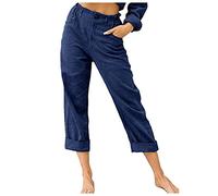 Leinenhose Damen Sommer Sommerhose Damen Leicht Baumwolle Leinen Hose Damen mit Gesäßtasche Drawstring Stretch Luftige Freizeithose High Waist Lockere Stoffhose Strandhose Lange Hosen für Frauen