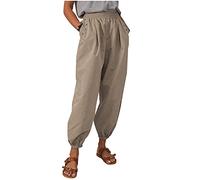 Leinenhose Damen Sommer - Sommerhose Damen Leicht Pumphose Damen Haremshose Luftige Freizeithose Stoffhose Elegant Lockere Baumwolle Leinen Hose mit Taschen Strandhose Pluderhose Hosen Frauen