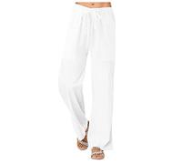 Leinenhose Damen Sommer Sommerhose Damen Leicht Weite Hose Damen mit Gummizug Gürtel Luftige Freizeithose Musselin Strandhose Einfarbig Lockere Schlaghose Baumwolle Leinen Lange Hosen für Frauen