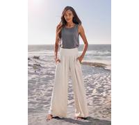 Leinenhose FRENCH CONNECTION, Damen, Gr. 48/50, N-Gr, beige meliert, Web, Obermaterial: 80% Viskose, 20% Leinen, meliert, unifarben, Basic, figurumspielend lang, Hosen, mit gerafftem Bund, weite Palaz