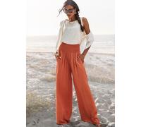 Leinenhose FRENCH CONNECTION, Damen, Gr. 52/54, N-Gr, rost, Web, Obermaterial: 80% Viskose, 20% Leinen, unifarben, Basic, figurumspielend lang, Hosen, mit gerafftem Bund, weite Palazzohose für den Som
