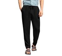 Leinenhose Herren Freizeithose Herren Baumwoll Sommerhose Drucken Lange Stoffhose Mode Fit Atmungsaktive Hose Mit Taschen Leinen Chino Bundfaltenhose Herren Schwarz 44/36 Vintage Track Pants Herren