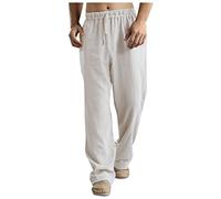 Leinenhose Herren Freizeithose Herren Jogging Hose Herren Leicht Sommerhose Herrenhosen Übergröße Baumwollehosen Loose Fit Casual Strandhosen Loungewear Fahrradhose Herren Beige L