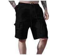 Leinenhose Herren Kurz Baggy, Sommer Leinen Shorts Herren Dünn Kurze Hosen Sport Chino Stoff Bermuda Shorts Mit Taschen Freizeithose Mit Gummizug Kordelzug Sommerhose Stoffhose Kurz Luftige