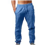 Leinenhose Herren Lang Leicht Stoffhose Casual Einfarbig Sommerhose Loose Fit Bequeme Freizeithose Freizeit Business Hosen Elastische Taille Chino Hose mit Taschen Jogginghose für Urlaub