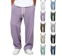 Leinenhose Herren Lang Leichte Lila Sommerhose Männer Loose Fit Freizeithose mit Taschen Kordelzug für Urlaub Strand Yoga Weisses Sommer Herren Leinen Casual Strandhosen Loungewear mit Kordelzug