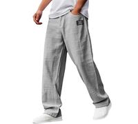 Leinenhose Herren Lang Leichte Sommerhose Männer Loose Fit Freizeithose mit Taschen Kordelzug für Urlaub Strand Yoga Weisses Sommer Herren Leinen Casual Strandhosen Loungewear