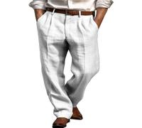 Leinenhose Herren Lang, Weit Sommerhose,Einfarbig Freizeithose mit Bundfalten,Leichte und Atmungsaktive Strandhose, Herren Anzug Loose Fit,Bequeme Gerade Hose,Elegant Jogging Hose,für Urlaub Alltag