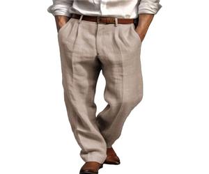 Leinenhose Herren Lang, Weit Sommerhose,Einfarbig Freizeithose mit Bundfalten,Leichte und Atmungsaktive Strandhose, Herren Anzug Loose Fit,Bequeme Gerade Hose,Elegant Jogging Hose,für Urlaub Alltag