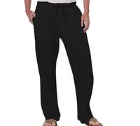 Leinenhose Herren Lange Leichte Hosen Sommerhose Sommer Leinen Hosen Loose Fit Atmungsaktivem Baumwollehosen Freizeithose Strandhose Herrenhosen mit Tunnelzug Taschen (Black, M)