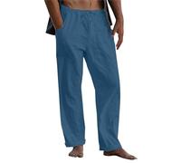 Leinenhose Herren Sommer Leichte Hosen Lang Sommerhose Loose Fit Bequeme Freizeithose Leinen Baumwolle Hose Einfarbig Stoffhose Casual Urlaub Strandhosen Trainingshose Männer(#D Sky Blue,5XL)