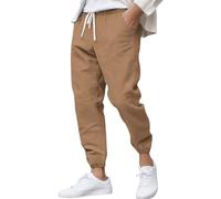 Leinenhose Herren Sommerhose Casual Strandhosen Leinen Hose Einfarbiges Baumwollehosen Lange Leichte Loose Fit Freizeithose mit Taschen Kordelzug für Urlaub Strand Alltag (Brown, XXXL)