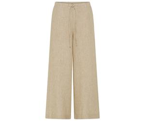 Leinenhose MAC "CALLIE cropped", Damen, Gr. 40, N-Gr, beige (almond beige melange), Web, Obermaterial: 100% Leinen, gestreift, normal lang, Hosen, gestreift mit Kordelzug (43262965-40) almond beige me