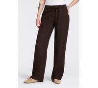 Leinenhose MAC "CHIARA BELT", Damen, Gr. 36, Länge 34, truffle braun, Obermaterial: 100% Leinen, weit knöchellang, Hosen, Sommerhose Wide Fit, mit geradem, weitem Bein (32582040-36) truffle braun